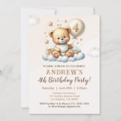 Cute Teddy Bear 4th Birthday Party Celebration Kaart (Voorkant)