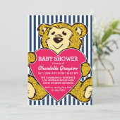 Cute Teddy Bear and Love Birthday Invitation Kaart (Staand voorkant)
