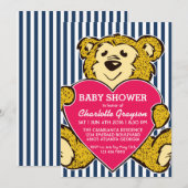 Cute Teddy Bear and Love Birthday Invitation Kaart (Voorkant / Achterkant)