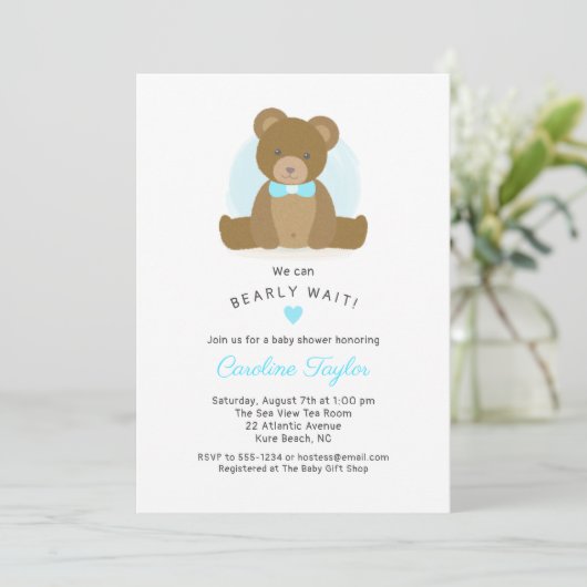 Cute Teddy Bear Aqua Blue Bow Stropdas Baby Boy Sh Kaart (Staand voorkant)