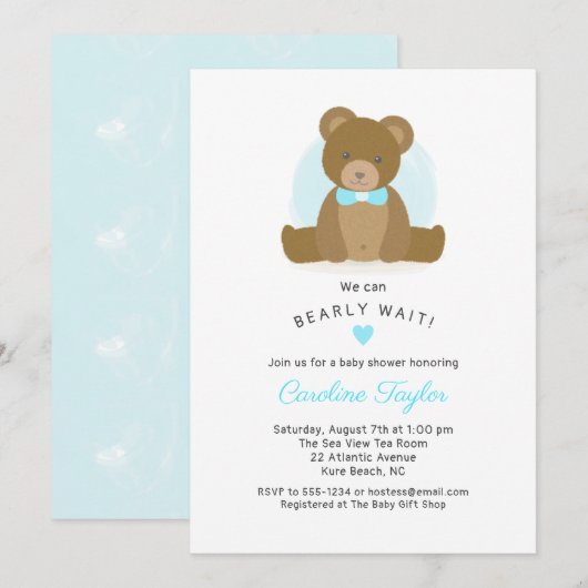 Cute Teddy Bear Aqua Blue Bow Stropdas Baby Boy Sh Kaart (Voorkant / Achterkant)