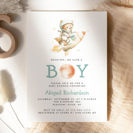 Cute Teddy Bear Astronaut Boy Baby Shower Kaart