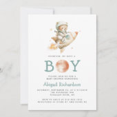 Cute Teddy Bear Astronaut QR Code Boy Baby Shower Kaart (Voorkant)