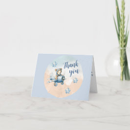 Cute Teddy Bear Aviator Baby Shower Thank You Card Bedankkaart