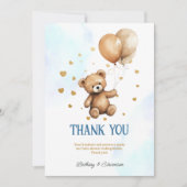 Cute Teddy Bear Baby Boy Shower Bedankkaart (Voorkant)