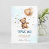 Cute Teddy Bear Baby Boy Shower Bedankkaart (Staand voorkant)