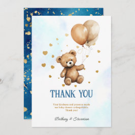 Cute Teddy Bear Baby Boy Shower Bedankkaart
