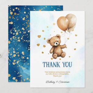 Cute Teddy Bear Baby Boy Shower Bedankkaart