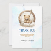 Cute Teddy Bear Baby Boy Shower Bedankkaart (Voorkant)