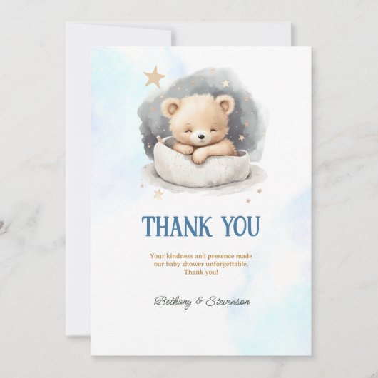 Cute Teddy Bear Baby Boy Shower Bedankkaart (Voorkant)