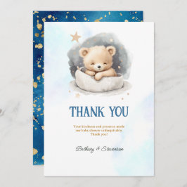 Cute Teddy Bear Baby Boy Shower Bedankkaart