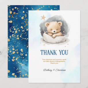 Cute Teddy Bear Baby Boy Shower Bedankkaart