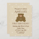 Cute Teddy Bear Baby First Birthday Invitation Kaart (Voorkant / Achterkant)