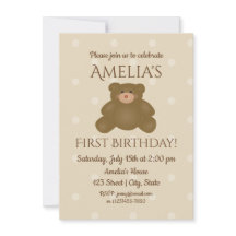 Cute Teddy Bear Baby First Birthday Invitation