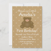 Cute Teddy Bear Baby First Birthday Invitation Kaart (Voorkant)