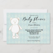 Cute Teddy Bear Baby shower | Aqua Blue Argyle (Voorkant)