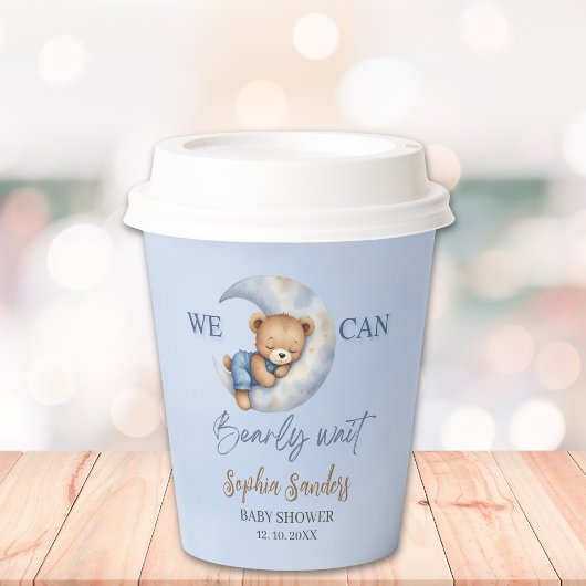 Cute Teddy Bear Baby shower boy Papieren Bekers