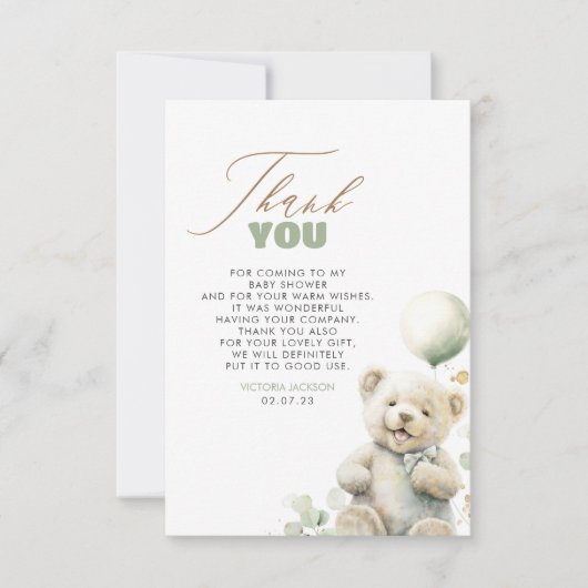 Cute Teddy Bear Baby shower Dank je Bedankkaart