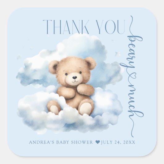 Cute Teddy Bear Baby shower Dank je Vierkante Sticker (Voorkant)