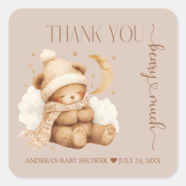 Cute Teddy Bear Baby shower Dank je Vierkante Sticker