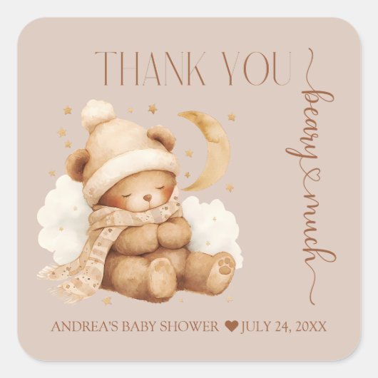 Cute Teddy Bear Baby shower Dank je Vierkante Sticker (Voorkant)