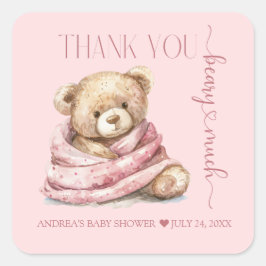 Cute Teddy Bear Baby shower Dank je Vierkante Sticker