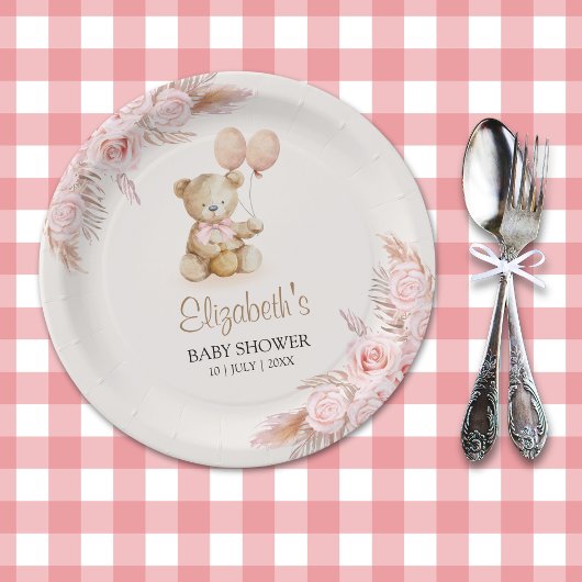 Cute Teddy Bear Baby Shower Girl Papieren Bordje