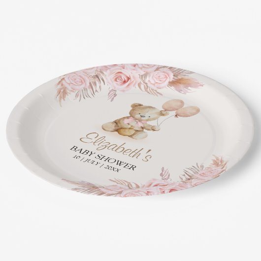 Cute Teddy Bear Baby Shower Girl Papieren Bordje (Gekanteld)