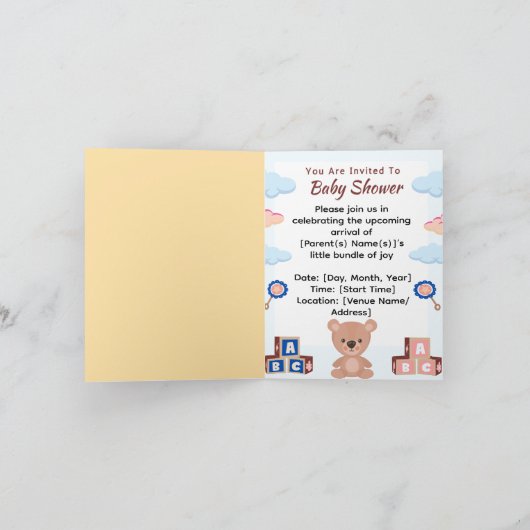 Cute Teddy Bear Baby shower Invitation (Binnen)