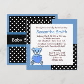 Cute Teddy Bear Baby shower Invitation Blue Black Kaart (Voorkant / Achterkant)