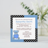 Cute Teddy Bear Baby shower Invitation Blue Black Kaart (Staand voorkant)