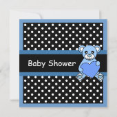 Cute Teddy Bear Baby shower Invitation Blue Black Kaart (Achterkant)