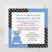 Cute Teddy Bear Baby shower Invitation Blue Black Kaart (Voorkant)