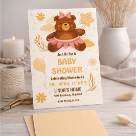 Cute Teddy Bear Baby Shower Invitation for Girl Kaart