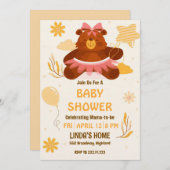 Cute Teddy Bear Baby Shower Invitation for Girl Kaart (Voorkant / Achterkant)