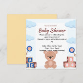 Cute Teddy Bear Baby shower Invitation Kaart (Voorkant / Achterkant)