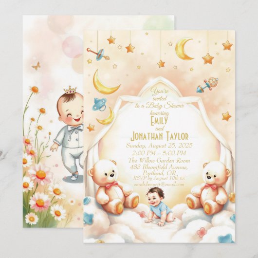 Cute Teddy Bear Baby shower Invitation Kaart (Voorkant / Achterkant)