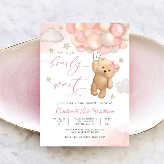 Cute Teddy Bear Baby Shower Invitation Kaart