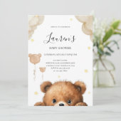 Cute Teddy Bear Baby Shower Invitation Kaart (Staand voorkant)