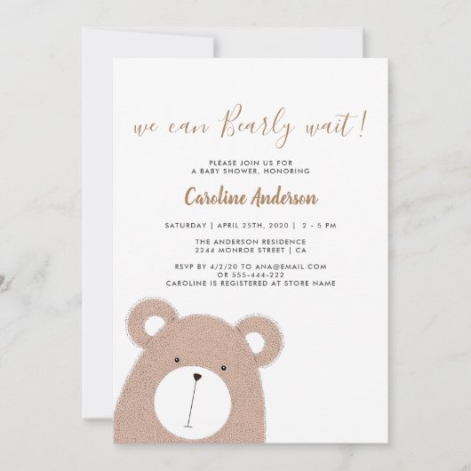 Cute Teddy Bear Baby shower Invitation Kaart (Voorkant)