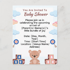 Cute Teddy Bear Baby shower Invitation Uitnodiging Briefkaart