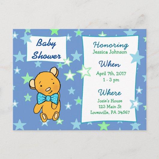 Cute Teddy Bear Baby shower Invitation Uitnodiging Briefkaart (Voorkant)