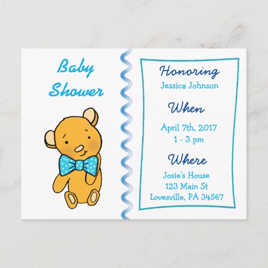 Cute Teddy Bear Baby shower Invitation Uitnodiging Briefkaart (Voorkant)