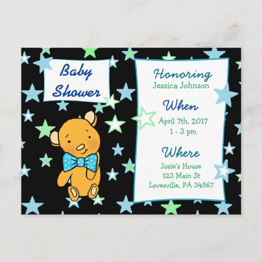 Cute Teddy Bear Baby shower Invitation Uitnodiging Briefkaart (Voorkant)