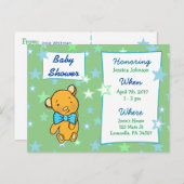 Cute Teddy Bear Baby shower Invitation Uitnodiging Briefkaart (Voorkant / Achterkant)