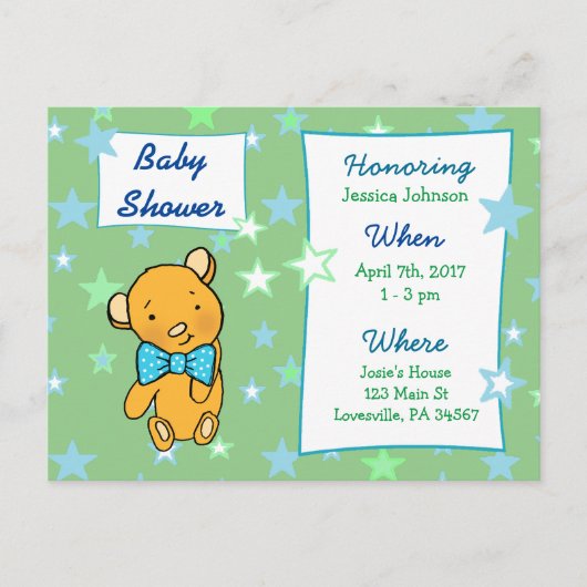 Cute Teddy Bear Baby shower Invitation Uitnodiging Briefkaart (Voorkant)