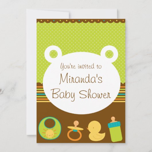Cute Teddy Bear Baby Shower Invitations Kaart (Voorkant)