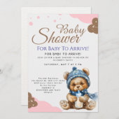 Cute Teddy Bear Baby Shower Kaart (Voorkant / Achterkant)