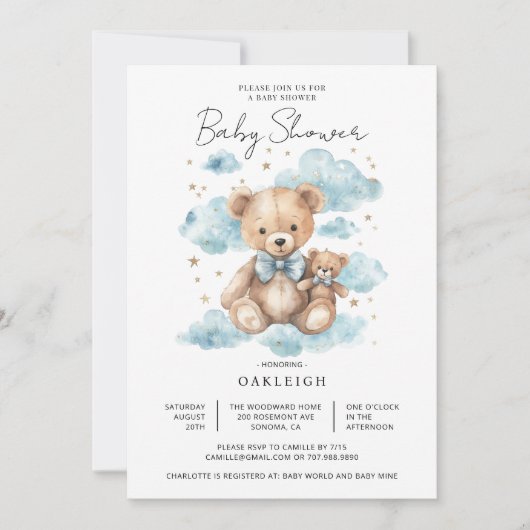 Cute Teddy Bear Baby shower Kaart (Voorkant)