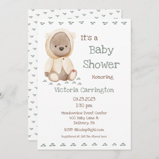 Cute Teddy Bear Baby shower Kaart (Voorkant / Achterkant)